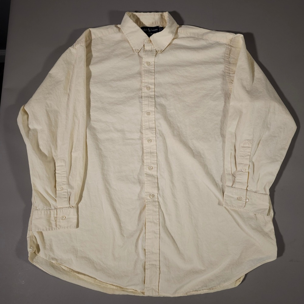 Ralph Lauren‎ Button Down Shirt Mens 18 34/35 Yellow Yarmouth Cotton Long Sleeve